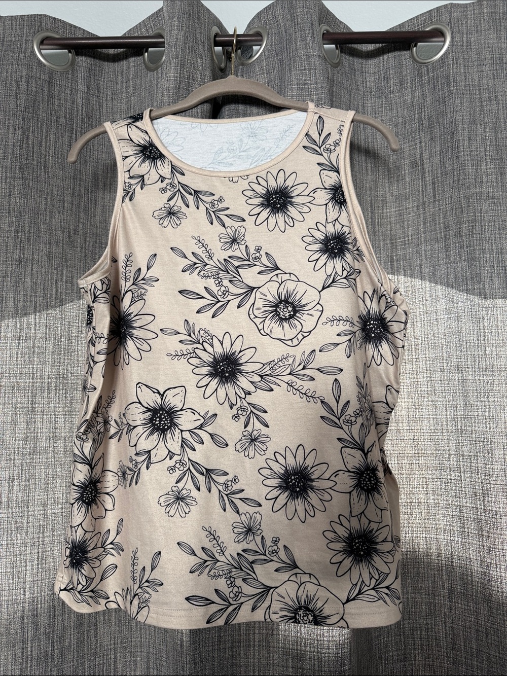 SHEIN Beige Tank Top with Black Floral Print